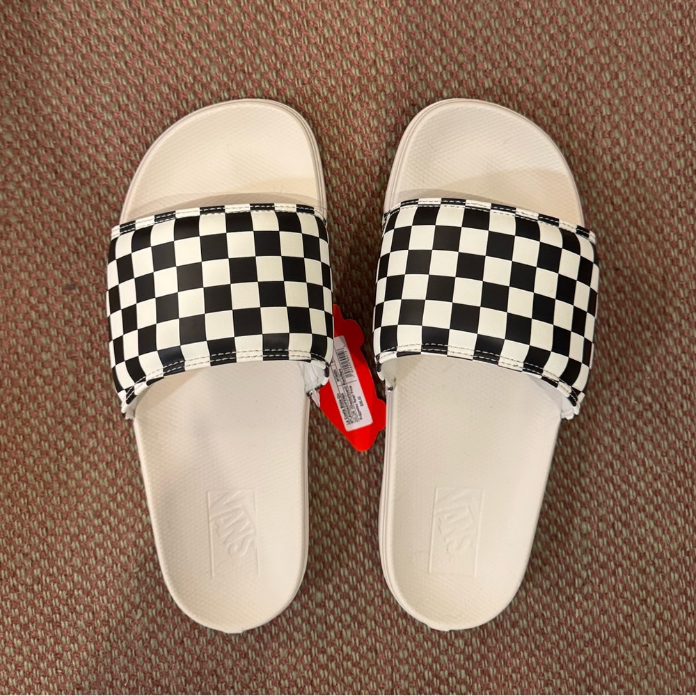 Vans Black and White Checkered Slides